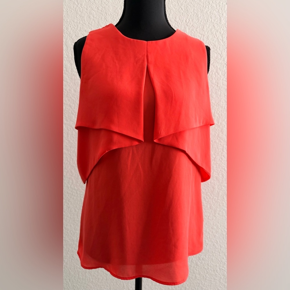 ZARA Bold Coral Flowy Sleeveless Blouse | Draped Front & Back